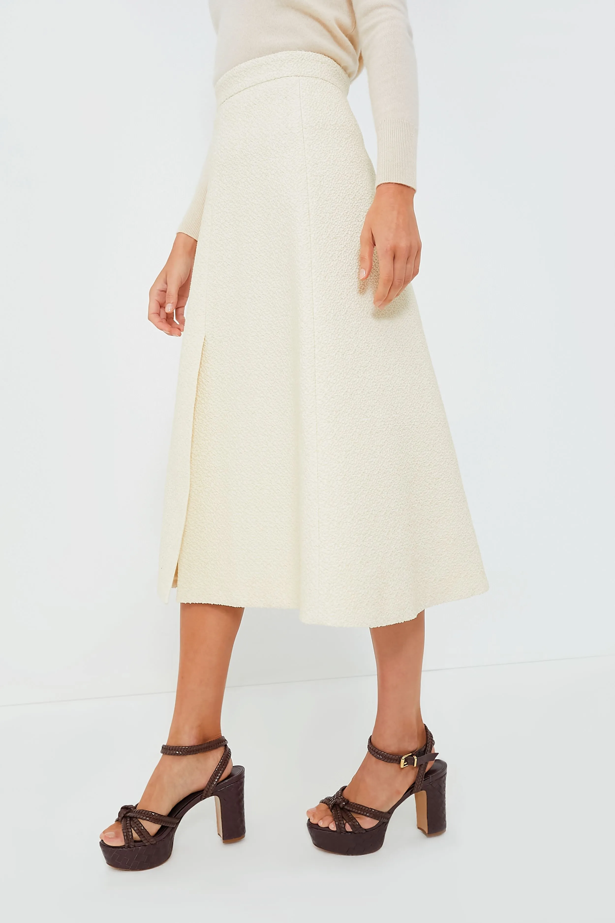 Ivory Torina Cotton Boucle Skirt