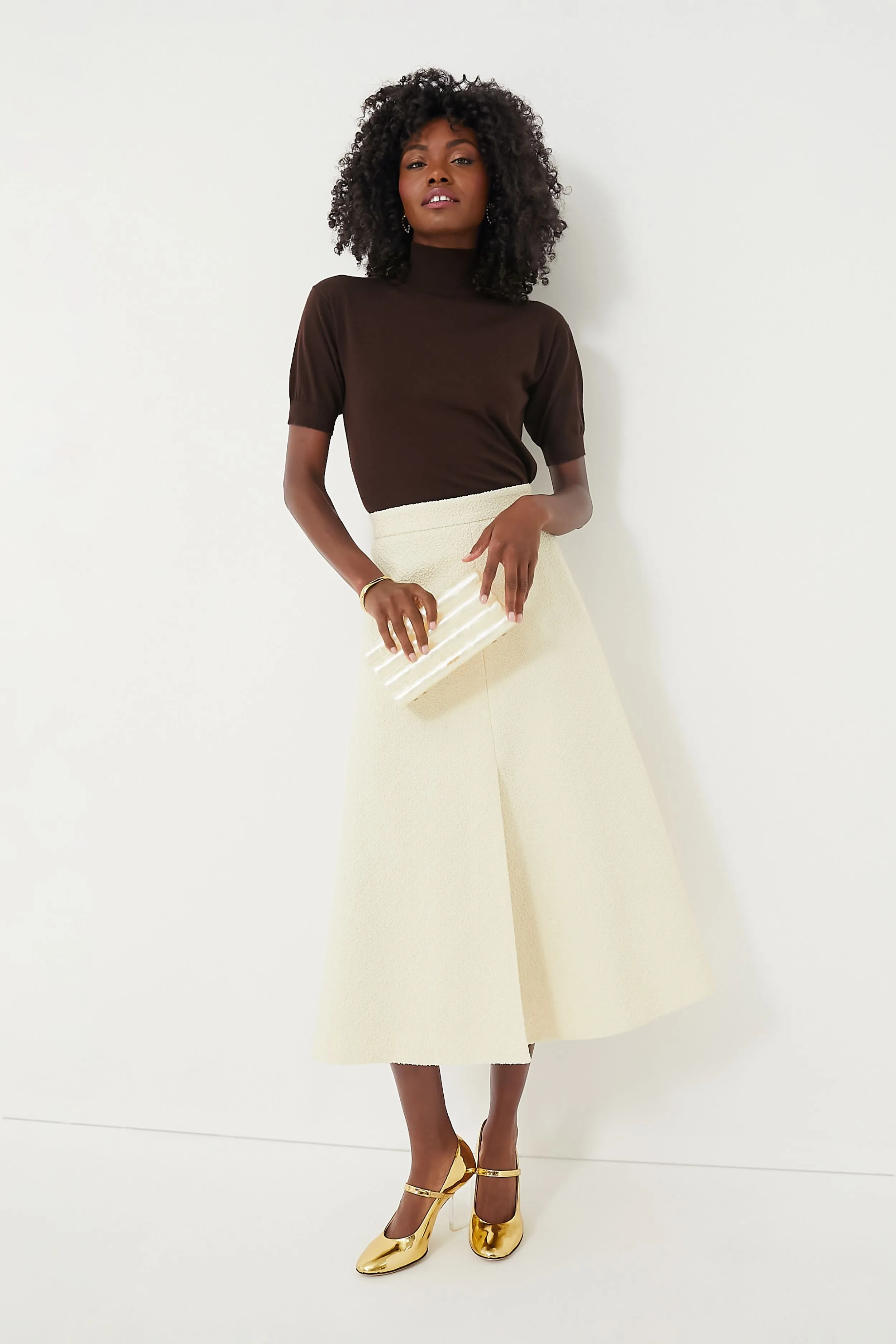 Ivory Torina Cotton Boucle Skirt