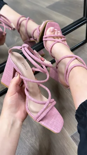 Jeanie Pink Strappy Block Heel Sandals