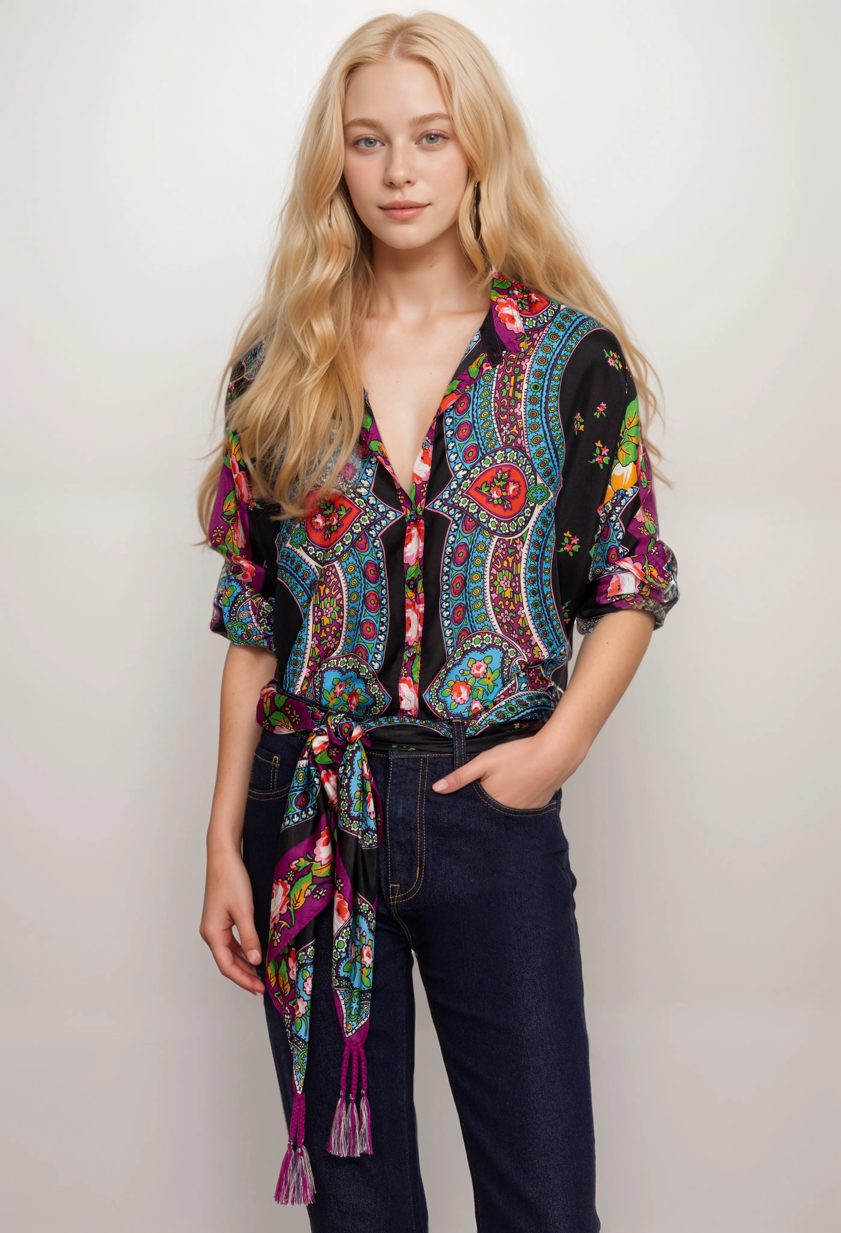 Johnny Was Seline Multi Button Down C12924 Boho Chic