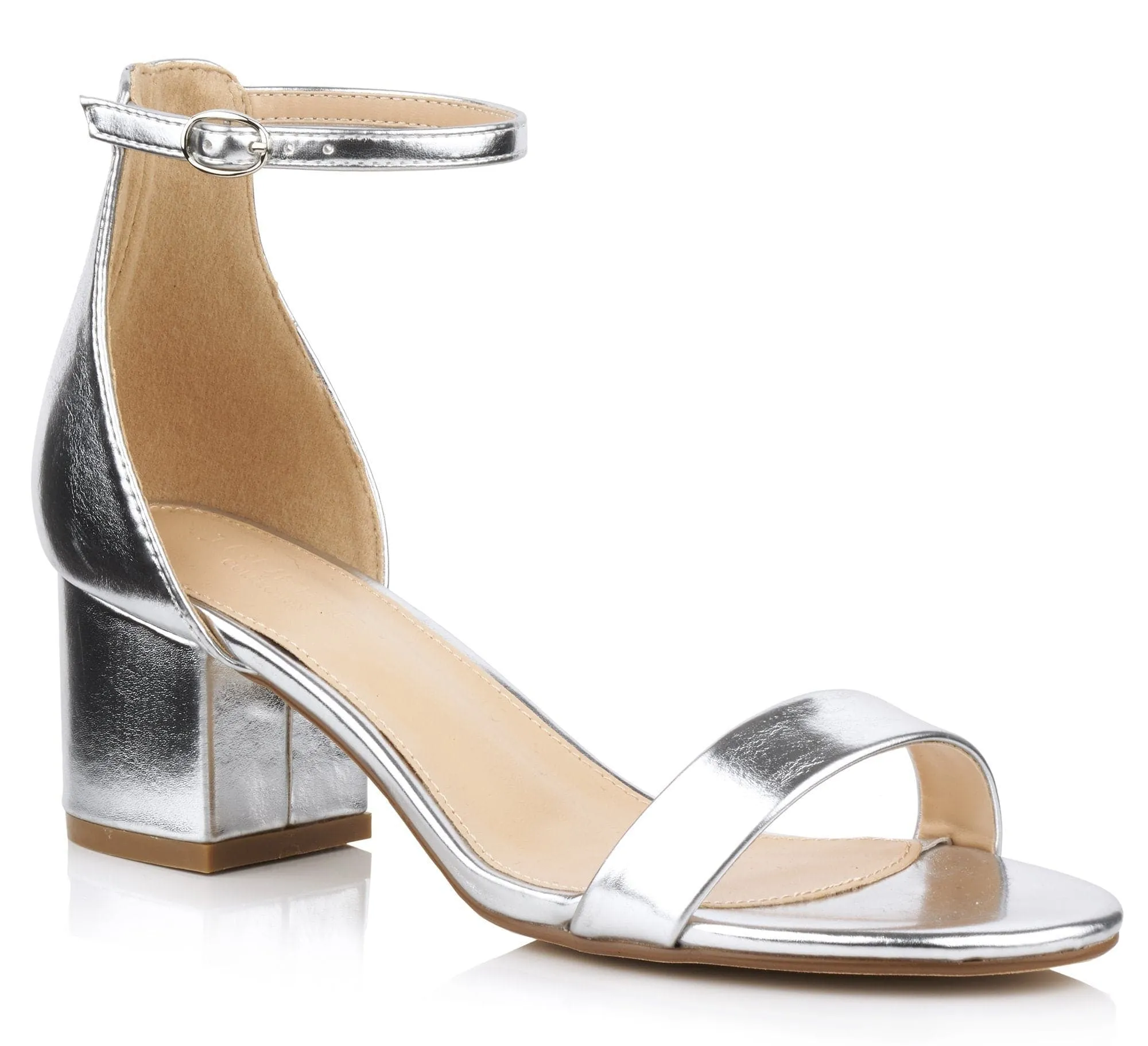 Karley Barely There Ankle Strap Block Heel Sandal In Silver Matt