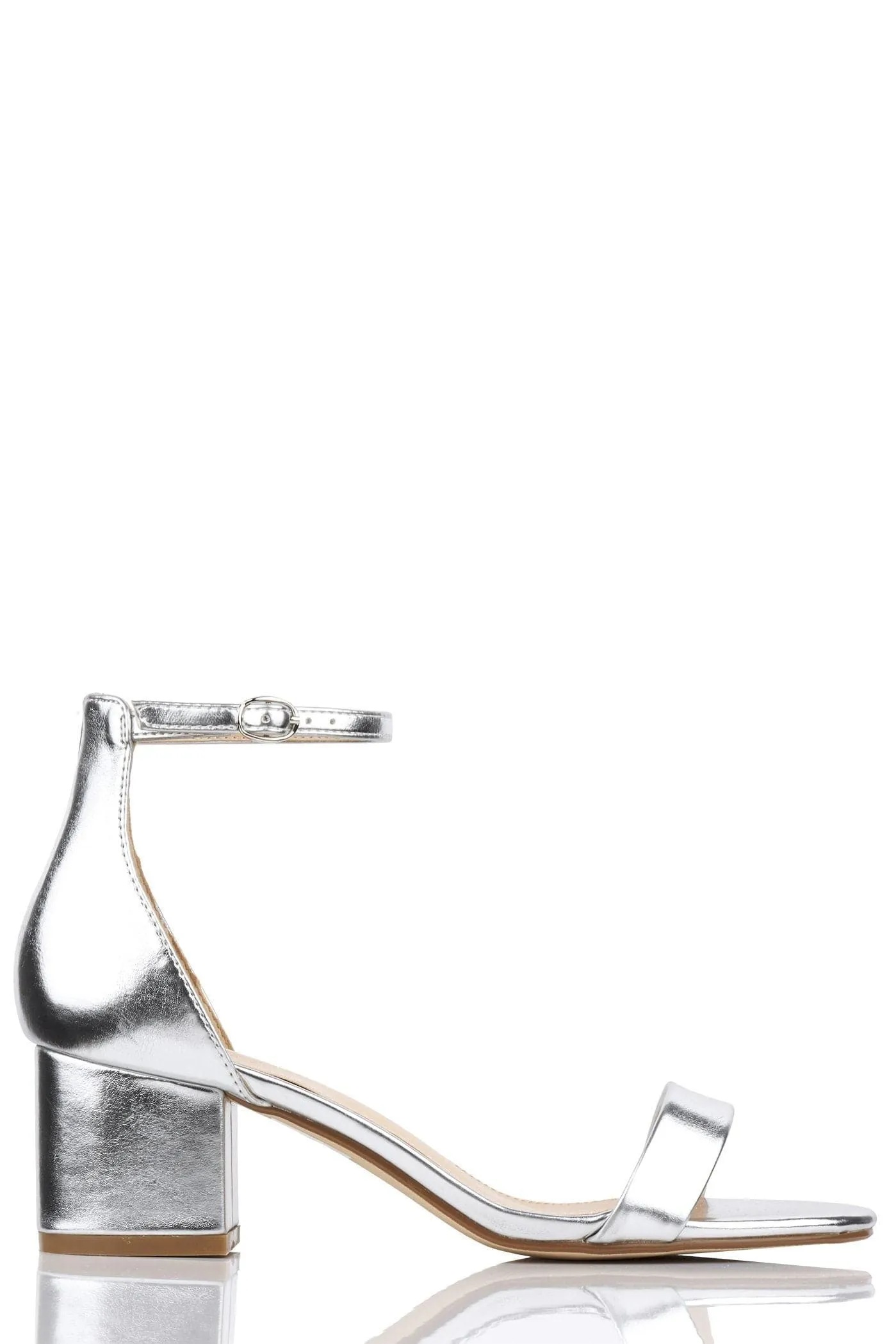 Karley Barely There Ankle Strap Block Heel Sandal In Silver Matt