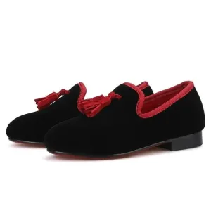 Kids Loafers Black Velvet Children's Loafers with Tassels