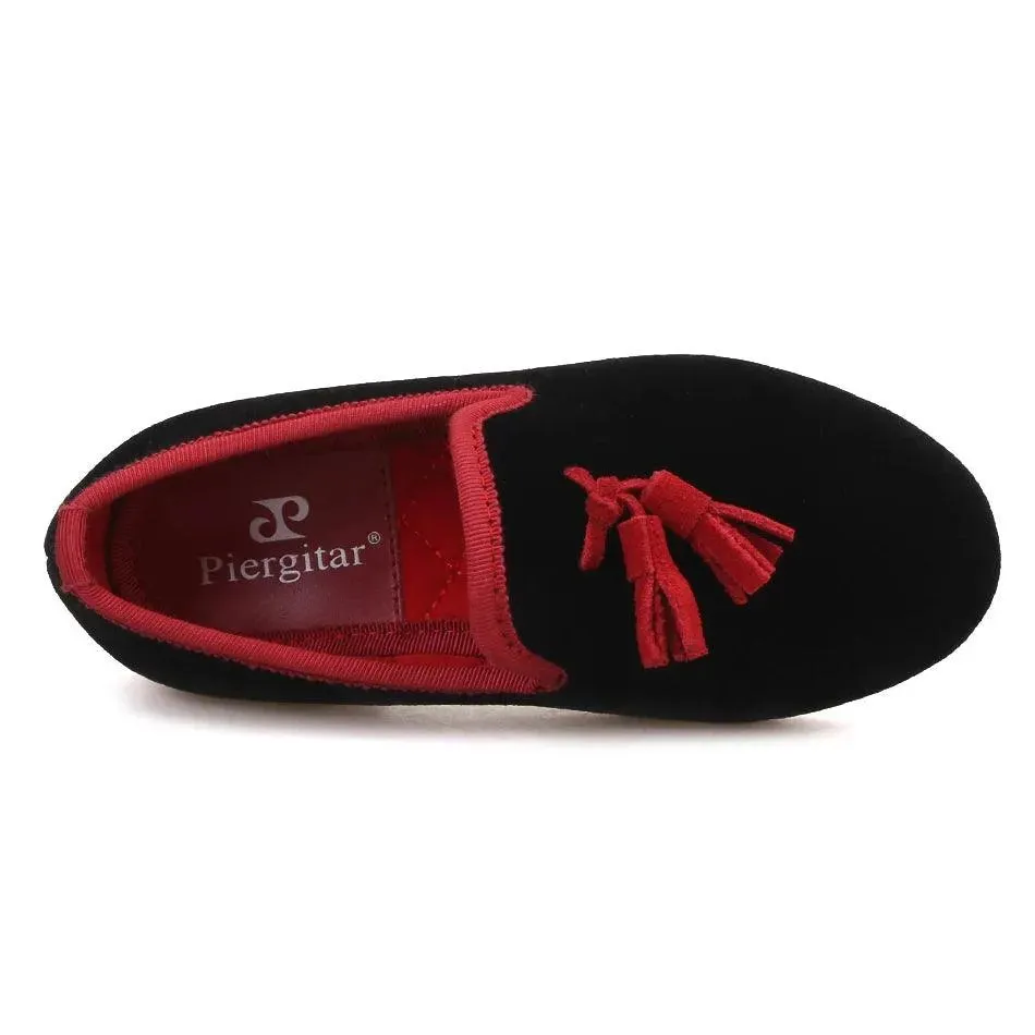 Kids Loafers Black Velvet Children's Loafers with Tassels