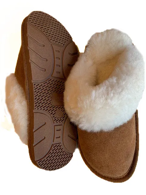 Ladies Tan Sheepskin Slip-on Scuff Slippers