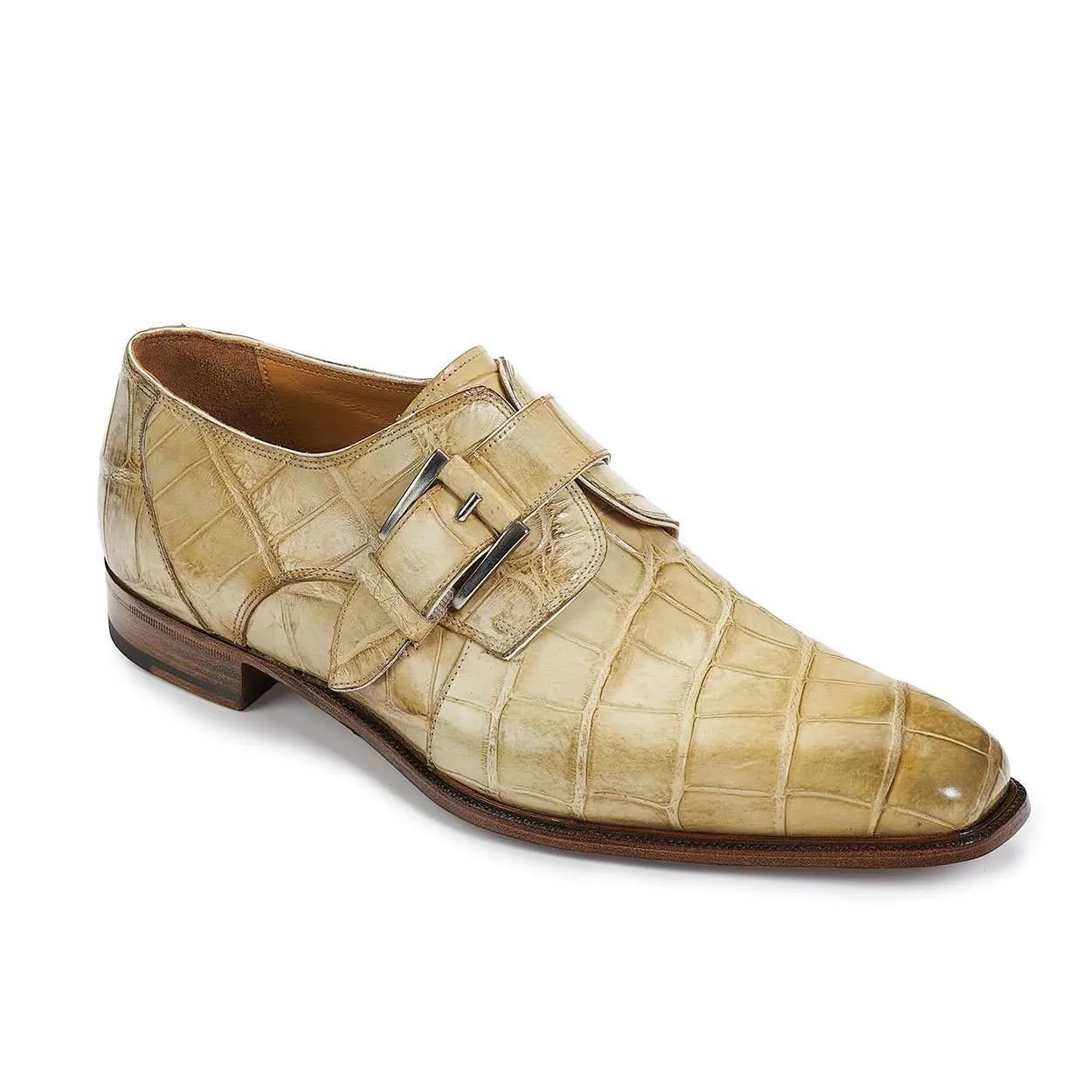 Mauri Designer Shoes Exotic Skin Men's Body Alligator Burnished Bone Monk-strap Loafers 4853 (MA4909)