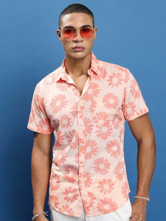 Men Pink Printed Slim Fit Casual Shirt