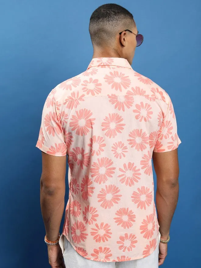 Men Pink Printed Slim Fit Casual Shirt