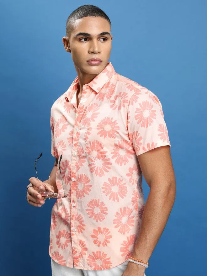 Men Pink Printed Slim Fit Casual Shirt