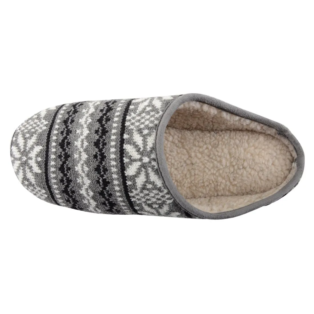 Mens Fairisle Mule Slippers With Faux Sheepskin Lining