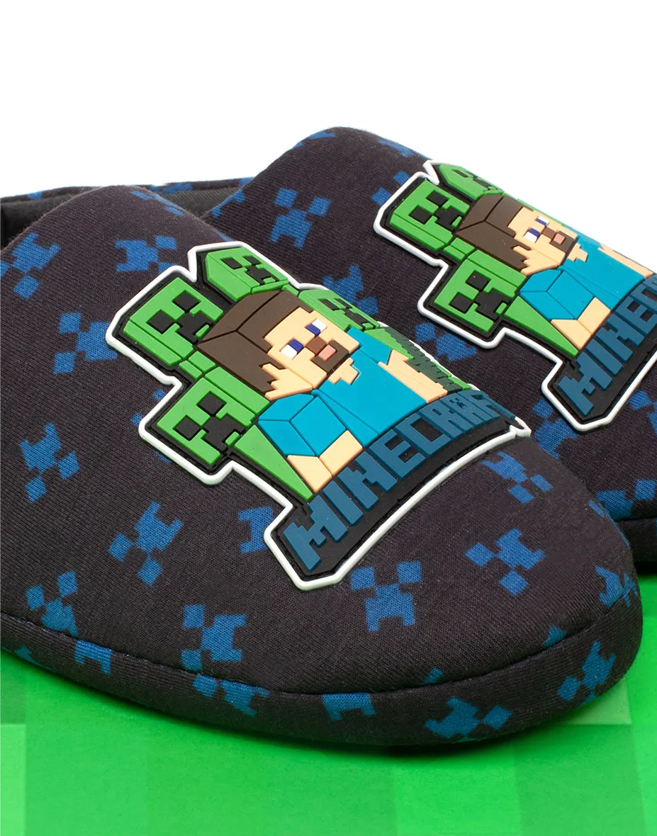 Minecraft Slippers For Boys Surrounded Creeper - Navy