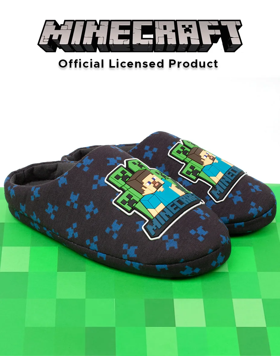 Minecraft Slippers For Boys Surrounded Creeper - Navy