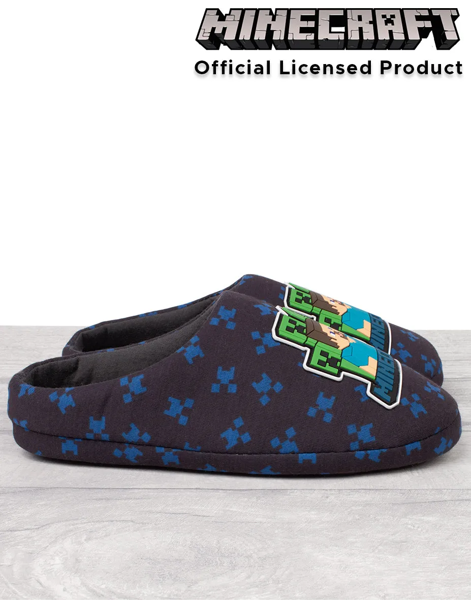 Minecraft Slippers For Boys Surrounded Creeper - Navy