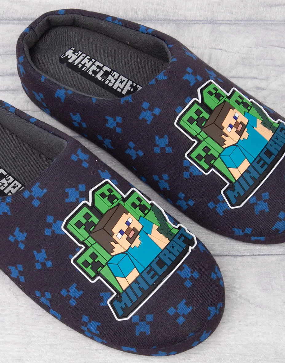 Minecraft Slippers For Boys Surrounded Creeper - Navy