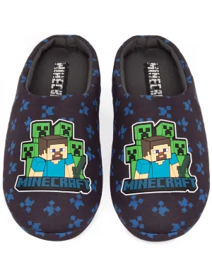 Minecraft Slippers For Boys Surrounded Creeper - Navy