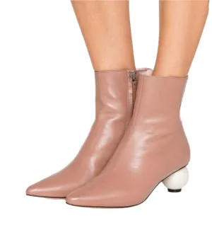 Mother of Pearl Leather Booties with Pearl heel