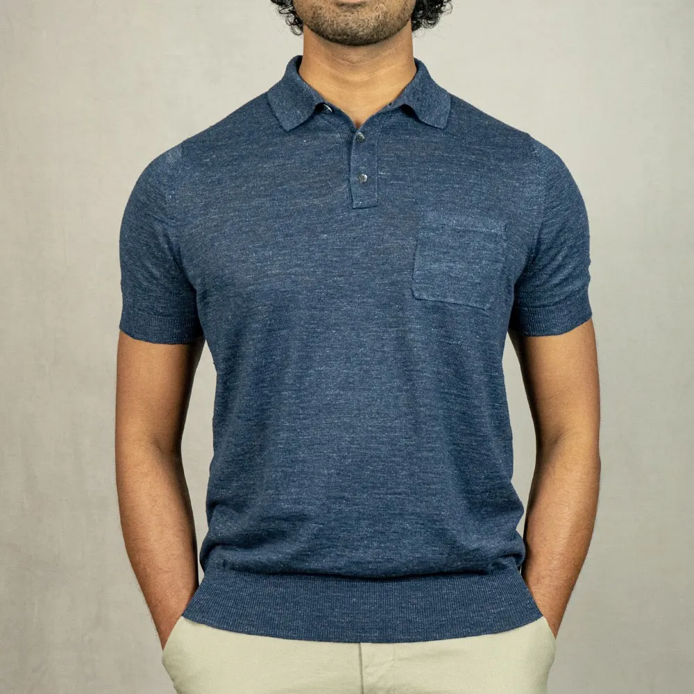 Navy Linen-Cotton Polo Shirt