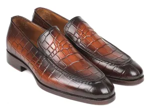 Paul Parkman Crocodile Embossed Brown Burnished Loafer