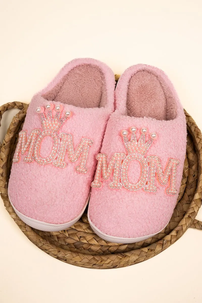 Pink Pearl Queen Mom Plush Slippers