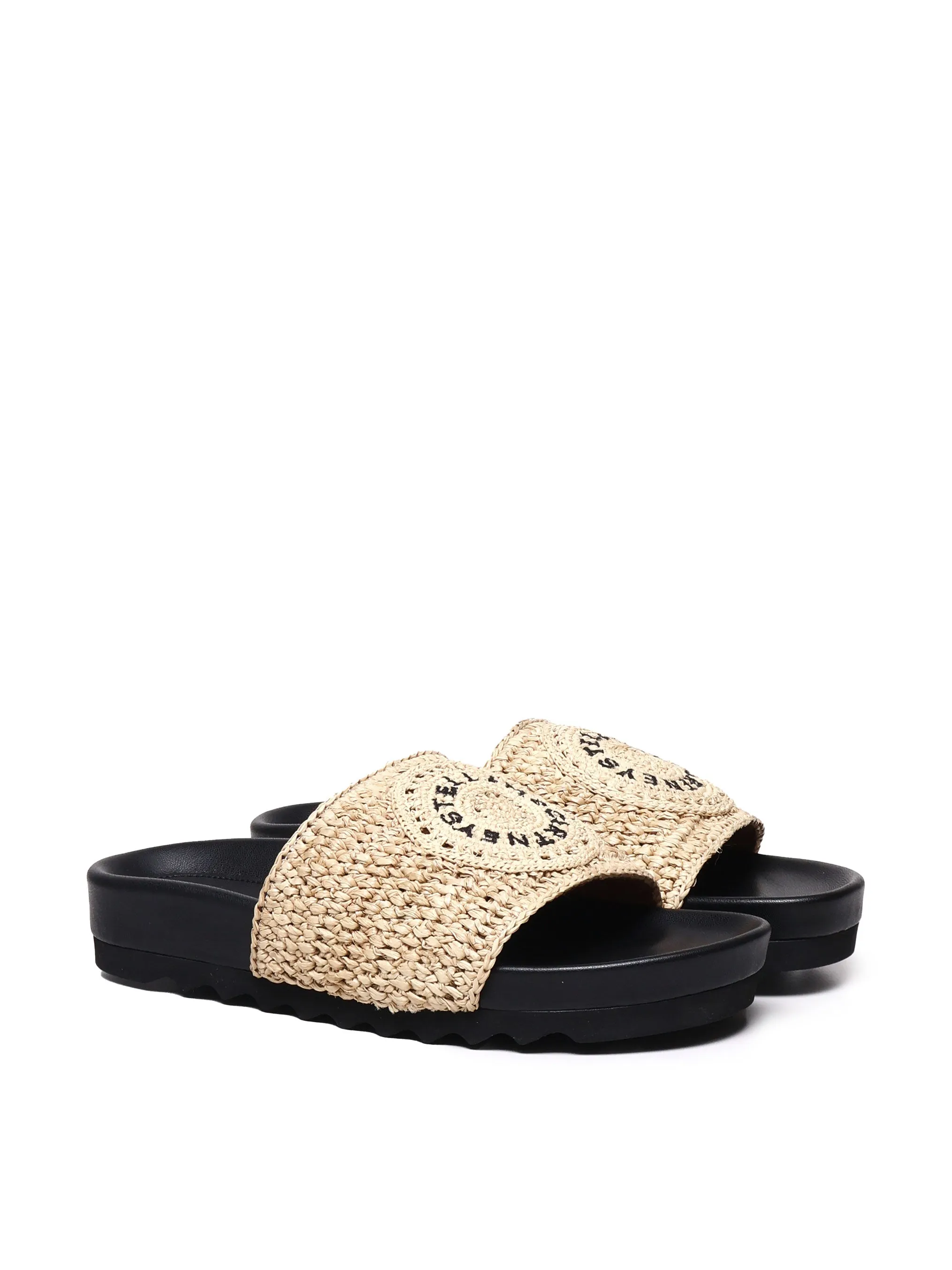 Raffia Rubber Slippers in Black and Beige