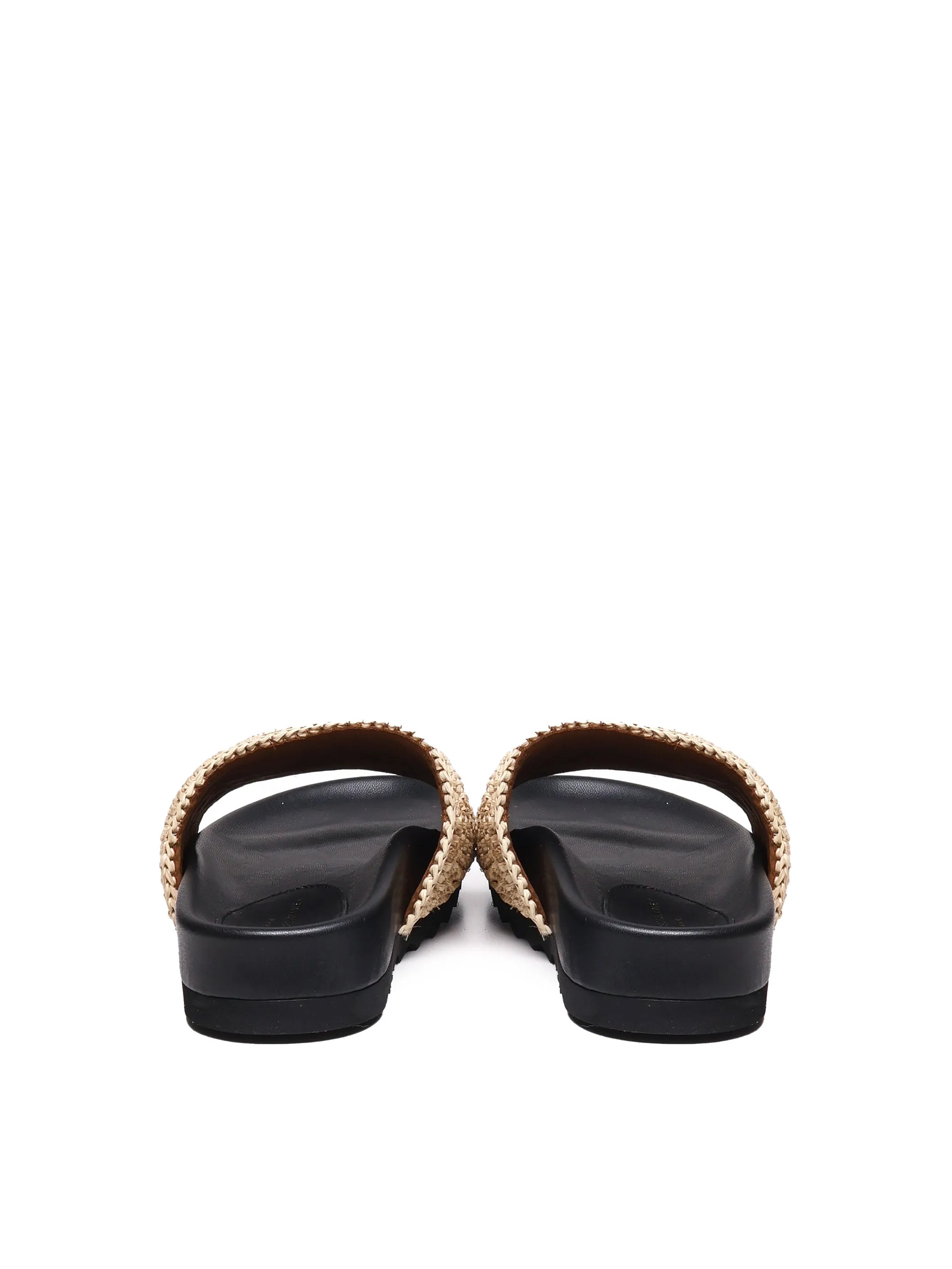 Raffia Rubber Slippers in Black and Beige