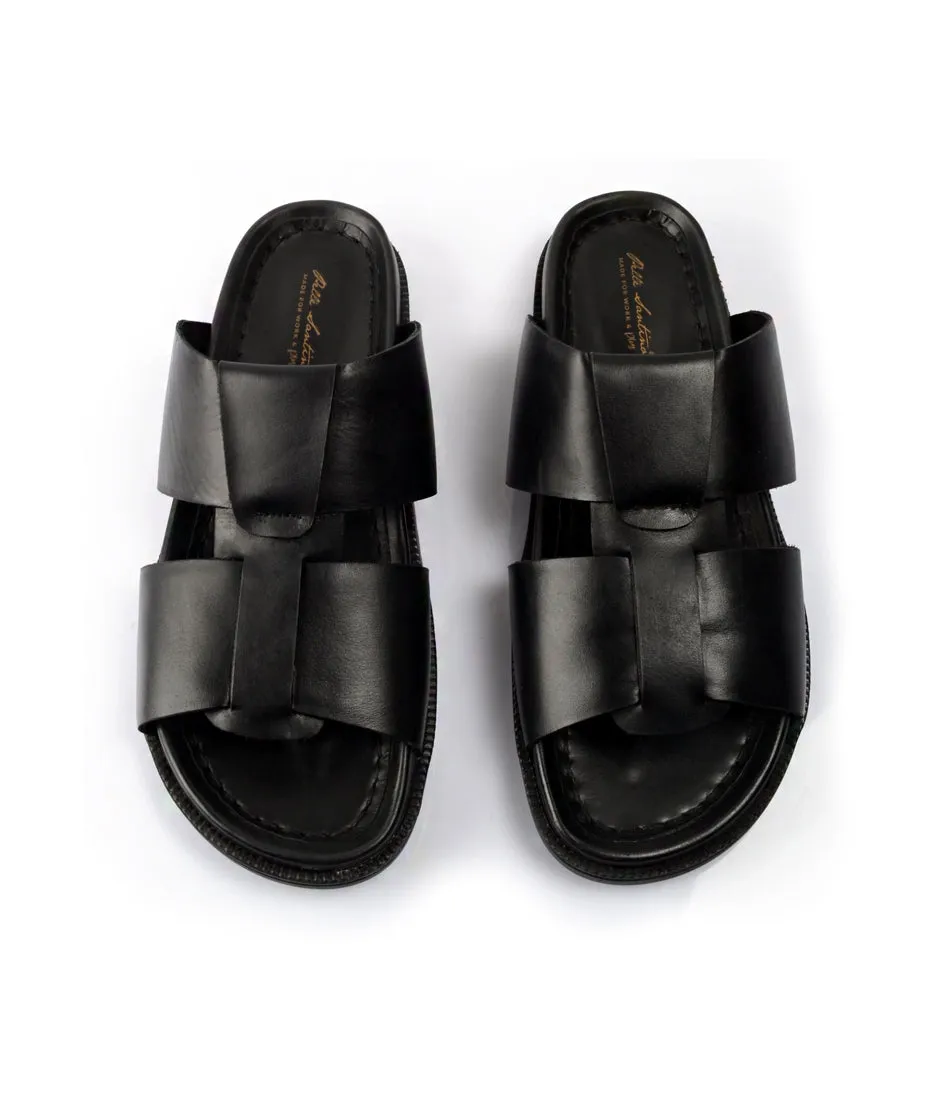 Roma Leather Slippers - Black