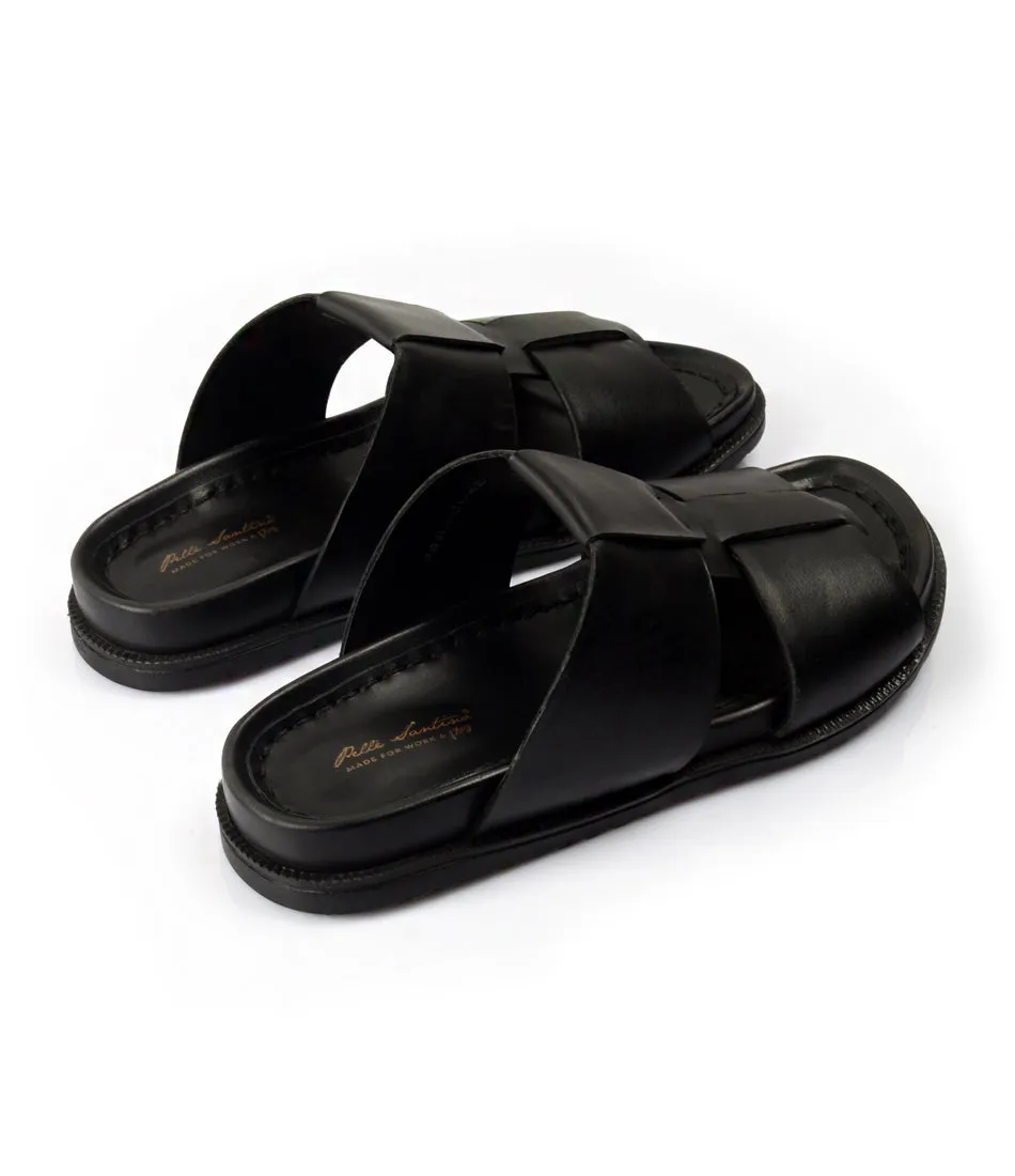 Roma Leather Slippers - Black