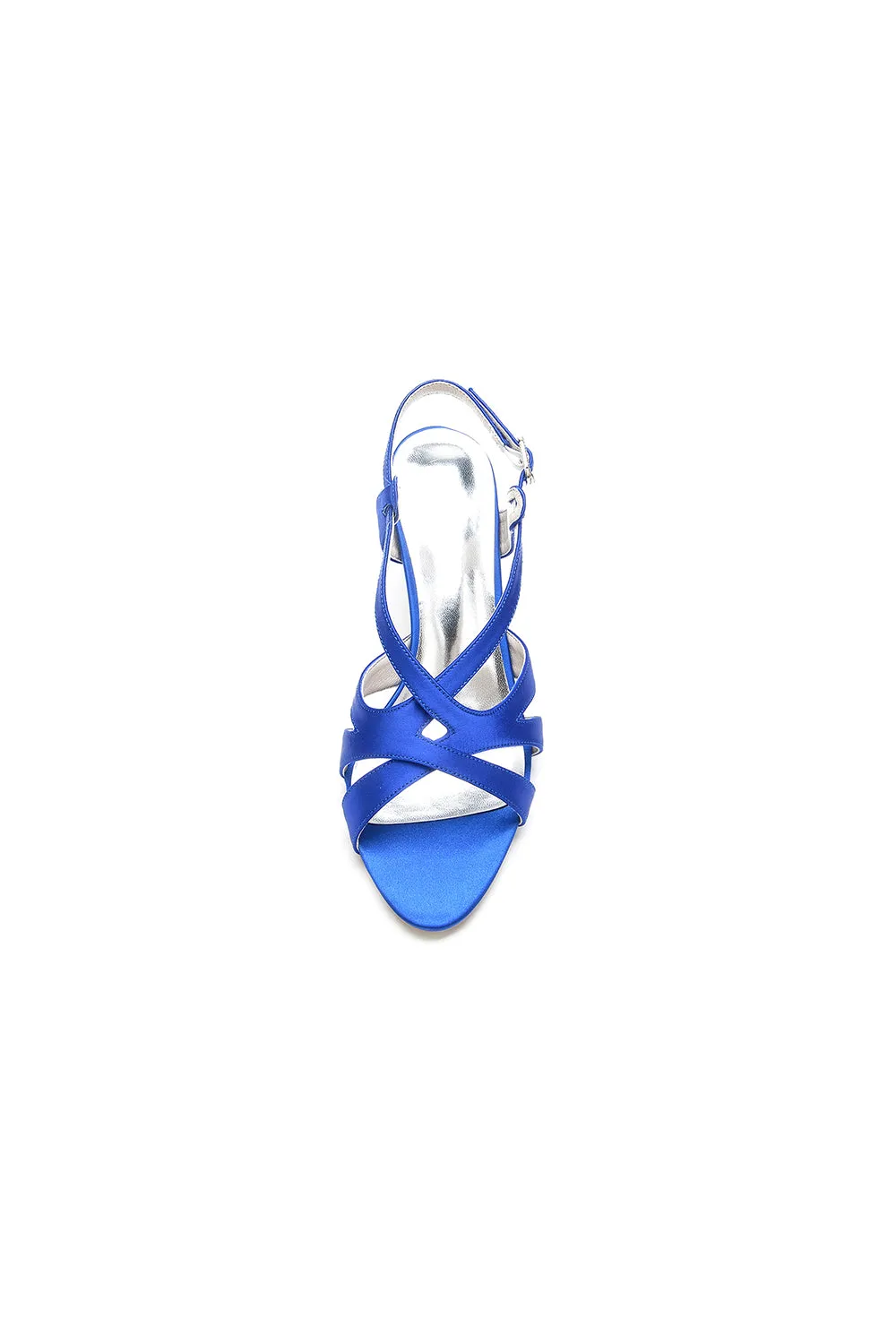 Royal Blue Cross-Strap Pump with Elegant Silver Buckle