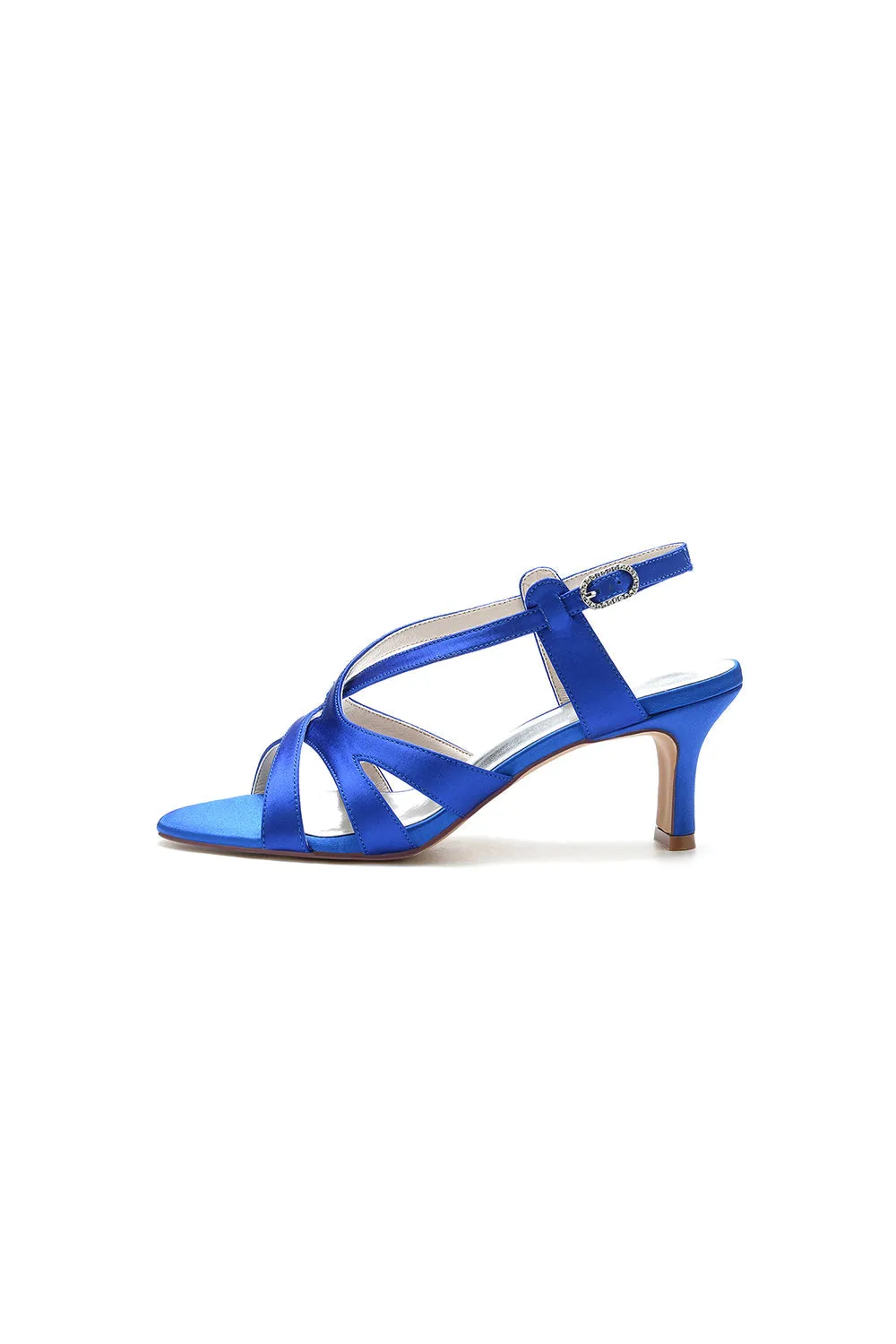 Royal Blue Cross-Strap Pump with Elegant Silver Buckle