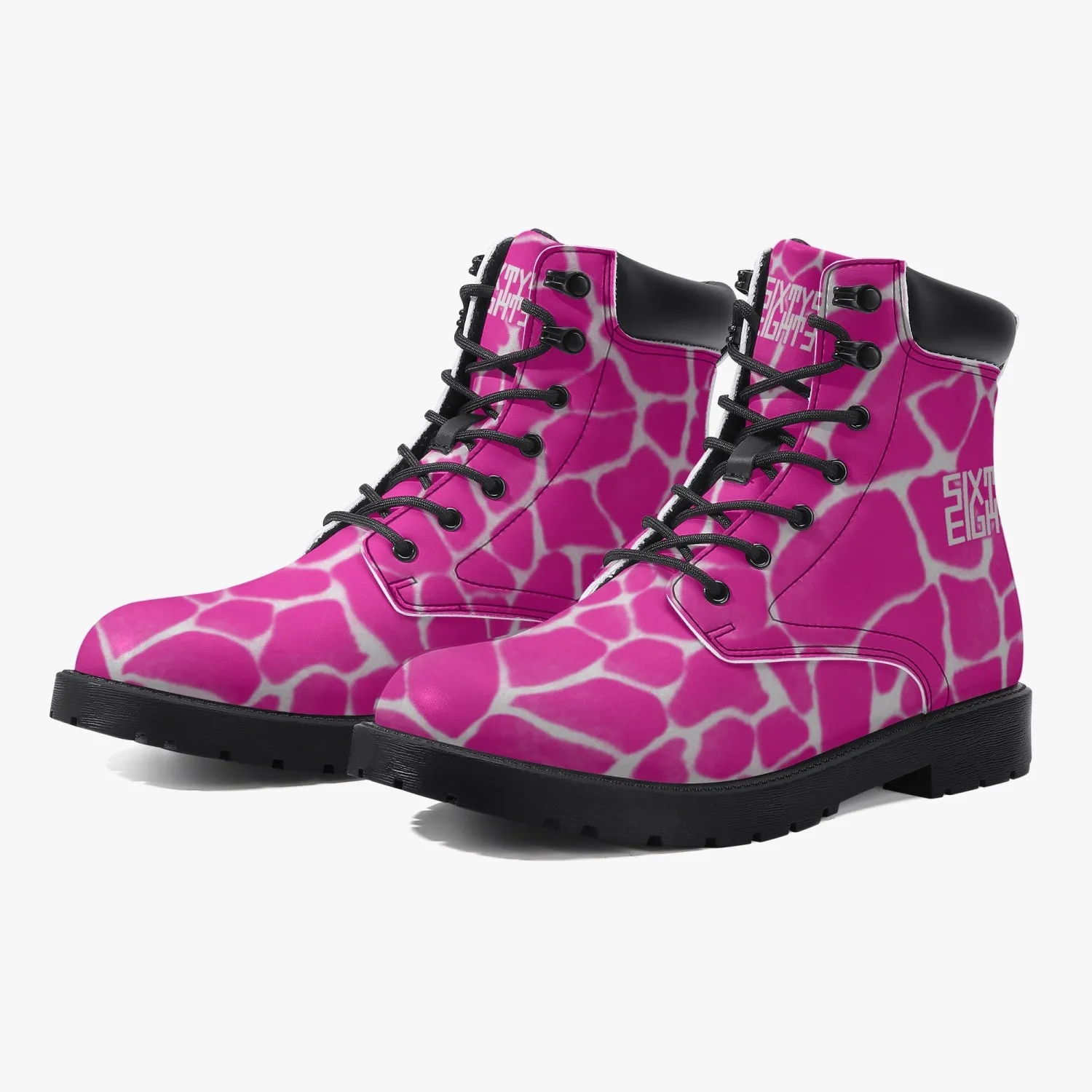 Sixty Eight 93 Logo White Boa Fuchsia Crème Leather Boots