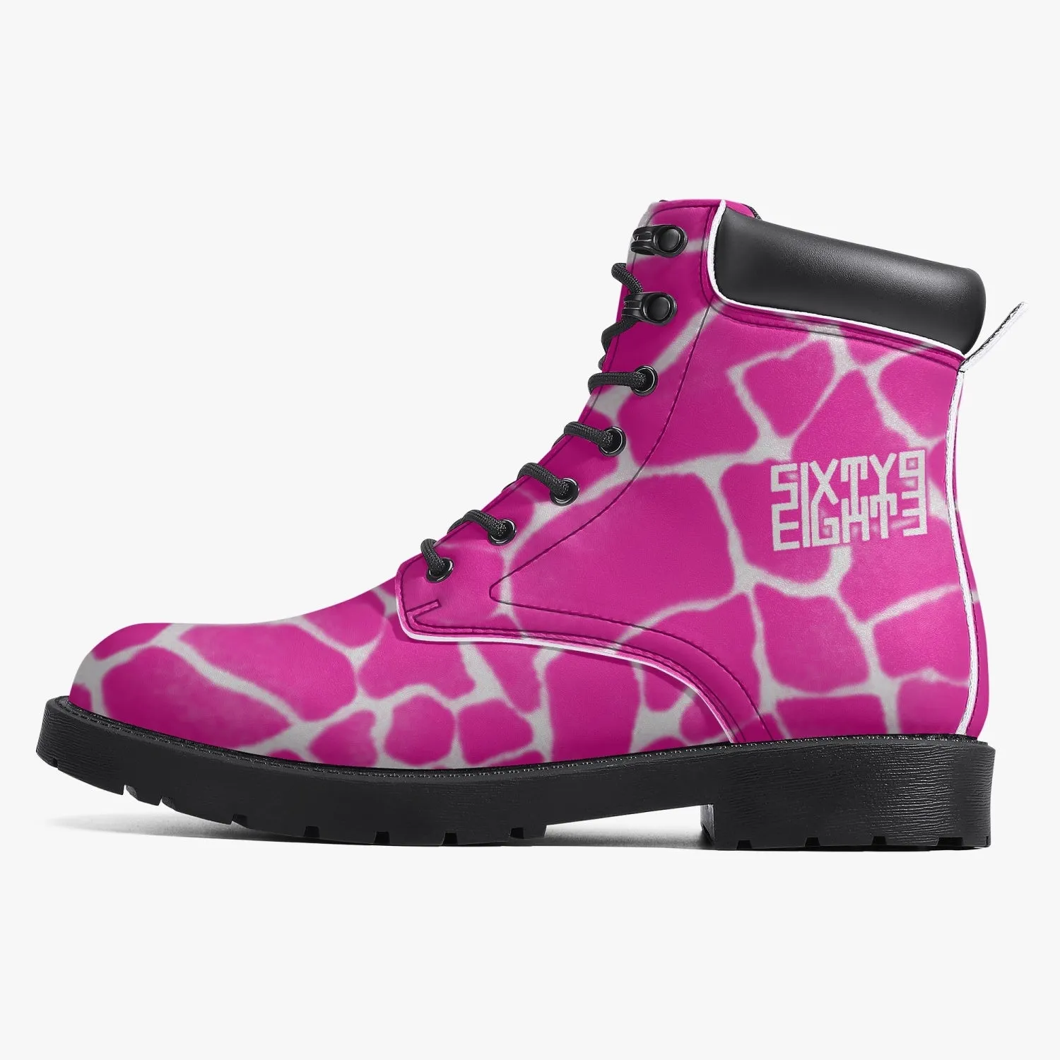 Sixty Eight 93 Logo White Boa Fuchsia Crème Leather Boots