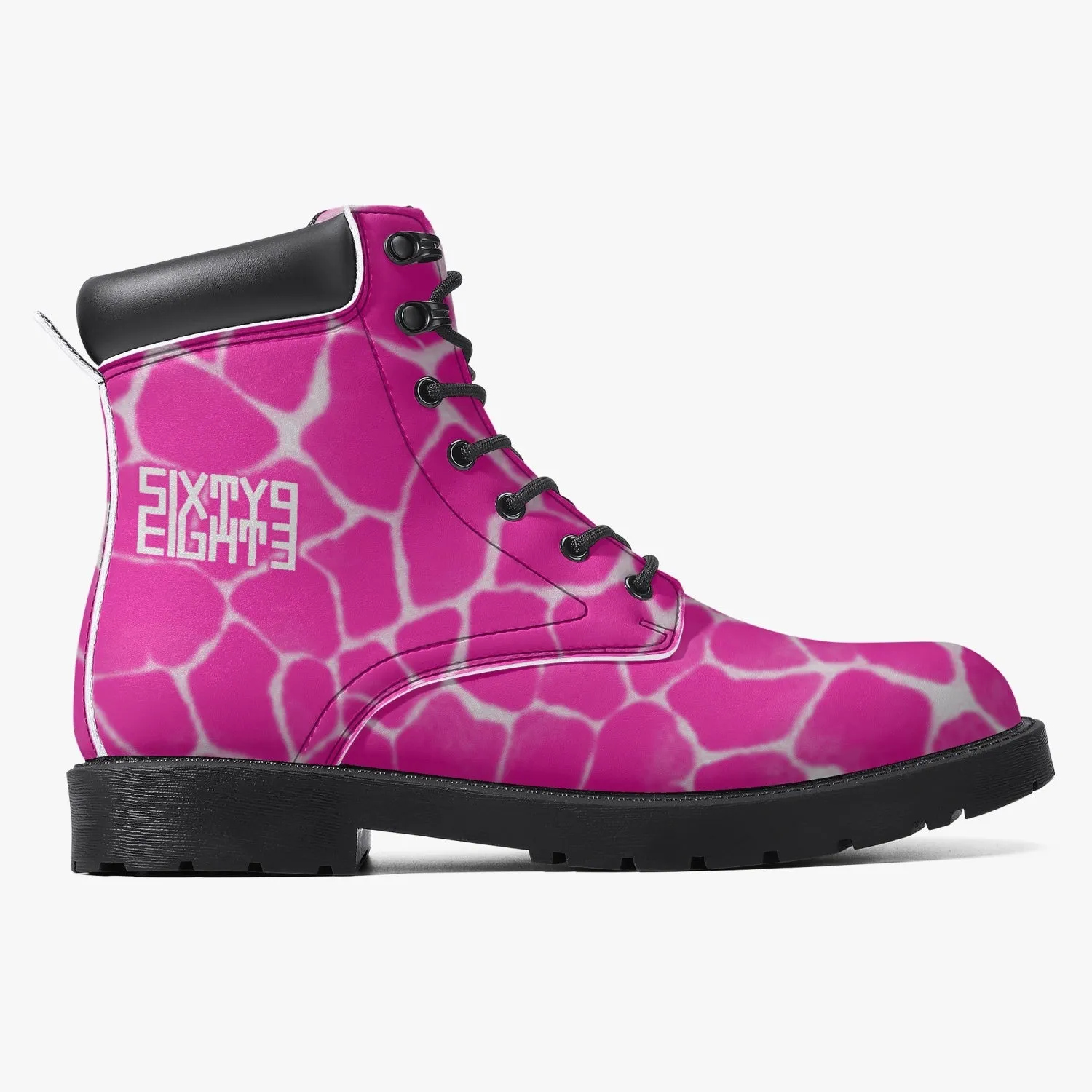 Sixty Eight 93 Logo White Boa Fuchsia Crème Leather Boots