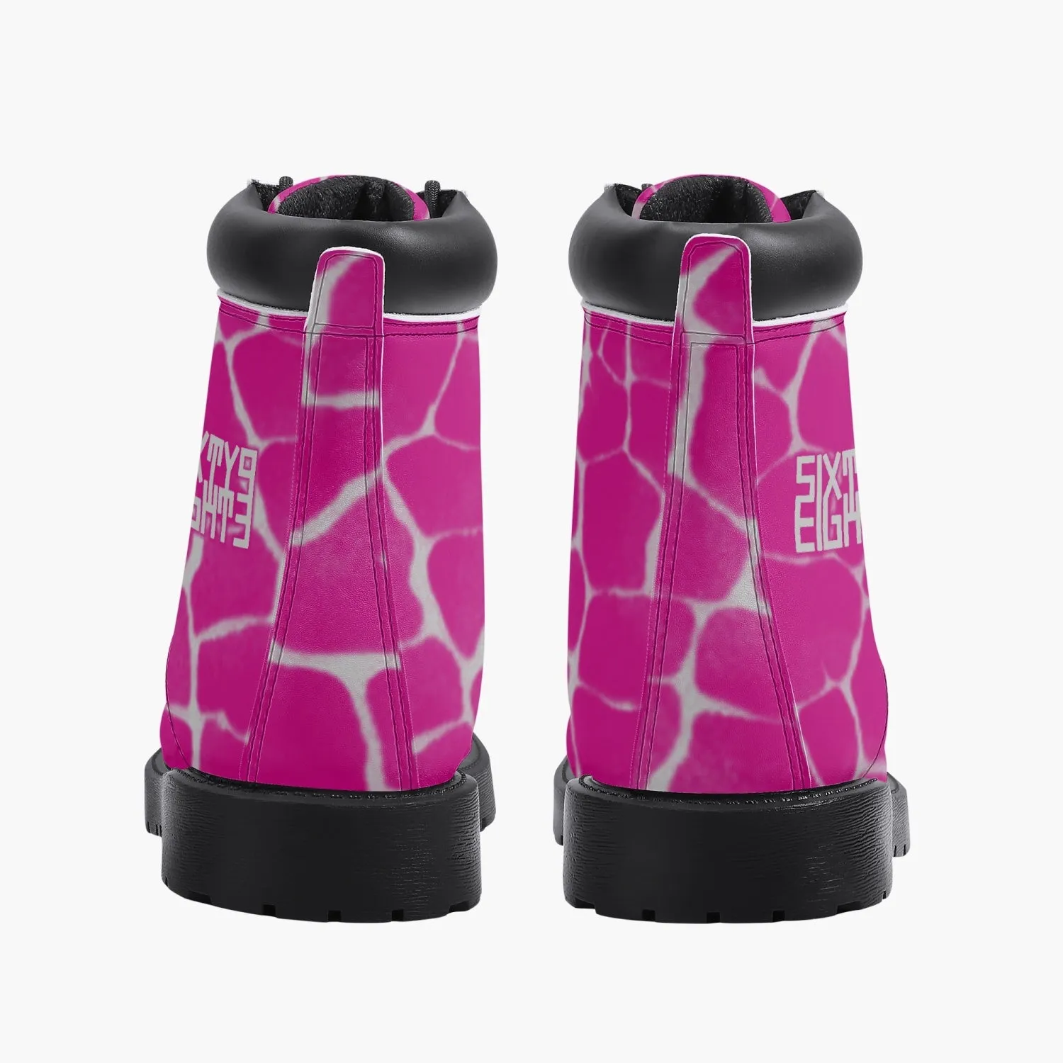 Sixty Eight 93 Logo White Boa Fuchsia Crème Leather Boots