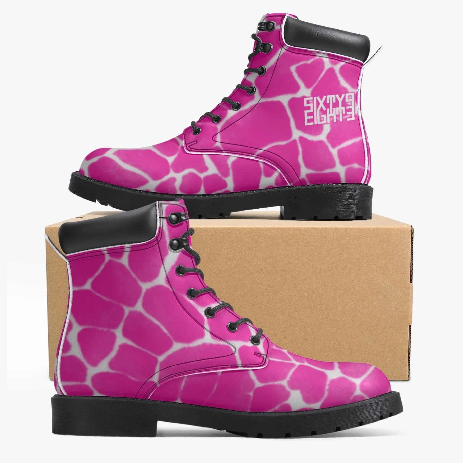 Sixty Eight 93 Logo White Boa Fuchsia Crème Leather Boots