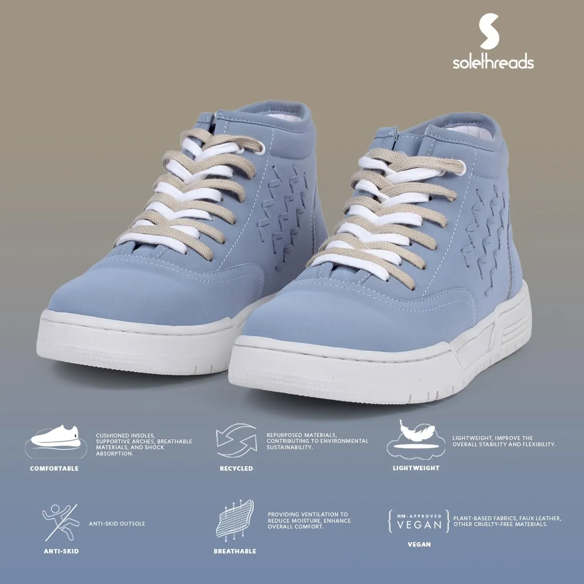 SOLETHREADS Twist | Women Casual Sneakers Shoes | High Ankle Shoes | Soft Cushioned Insole | Slip-Resistance | Arch Support| Women Shoes | Blue | 7UK