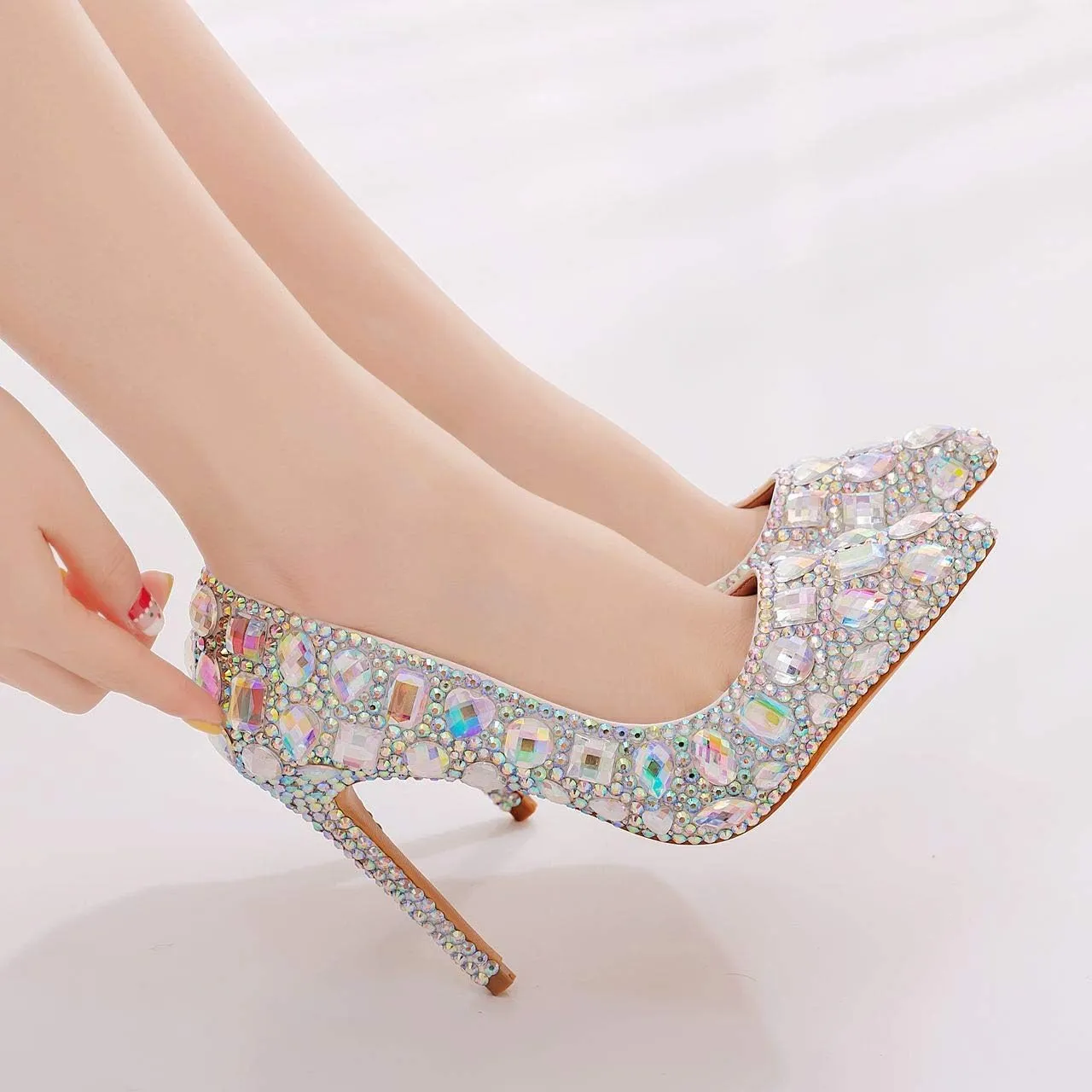 Stiletto Silver Rhinestone Party Prom Heels