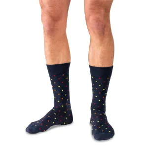 Tri-Color Dots on Navy Merino Wool Mid-Calf Dress Socks