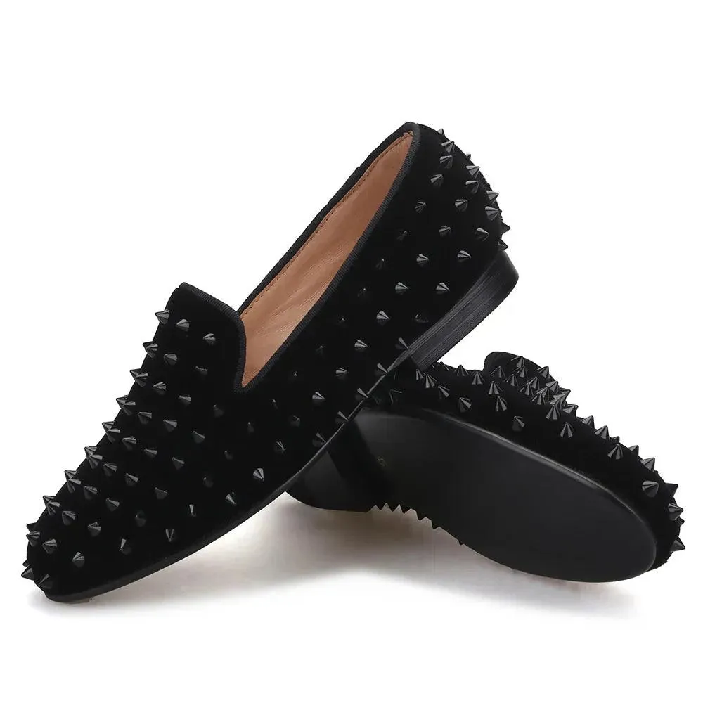 Velvet Women Loafers with Spikes