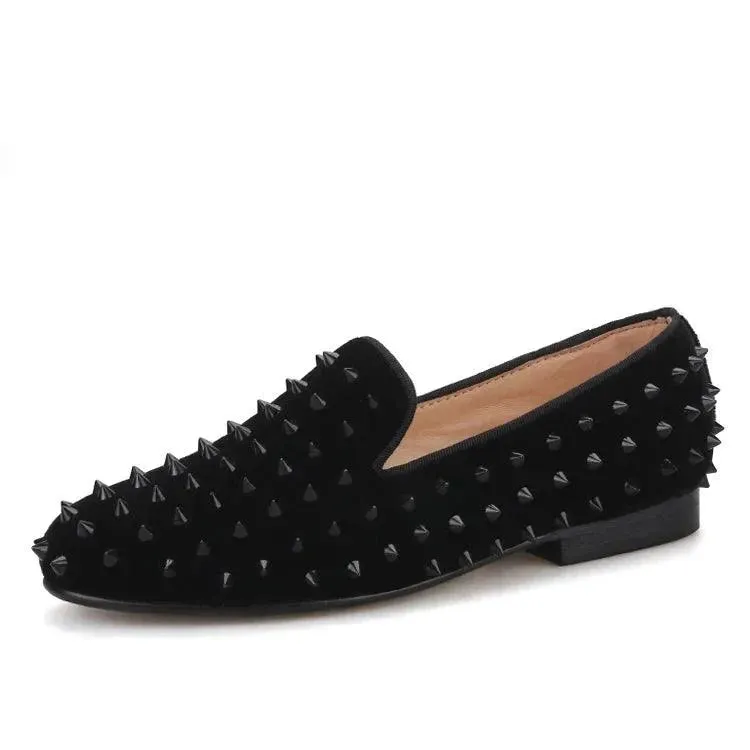 Velvet Women Loafers with Spikes