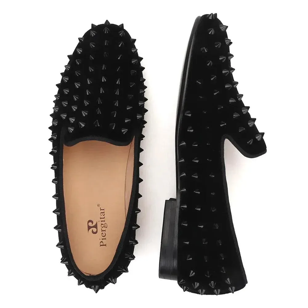 Velvet Women Loafers with Spikes