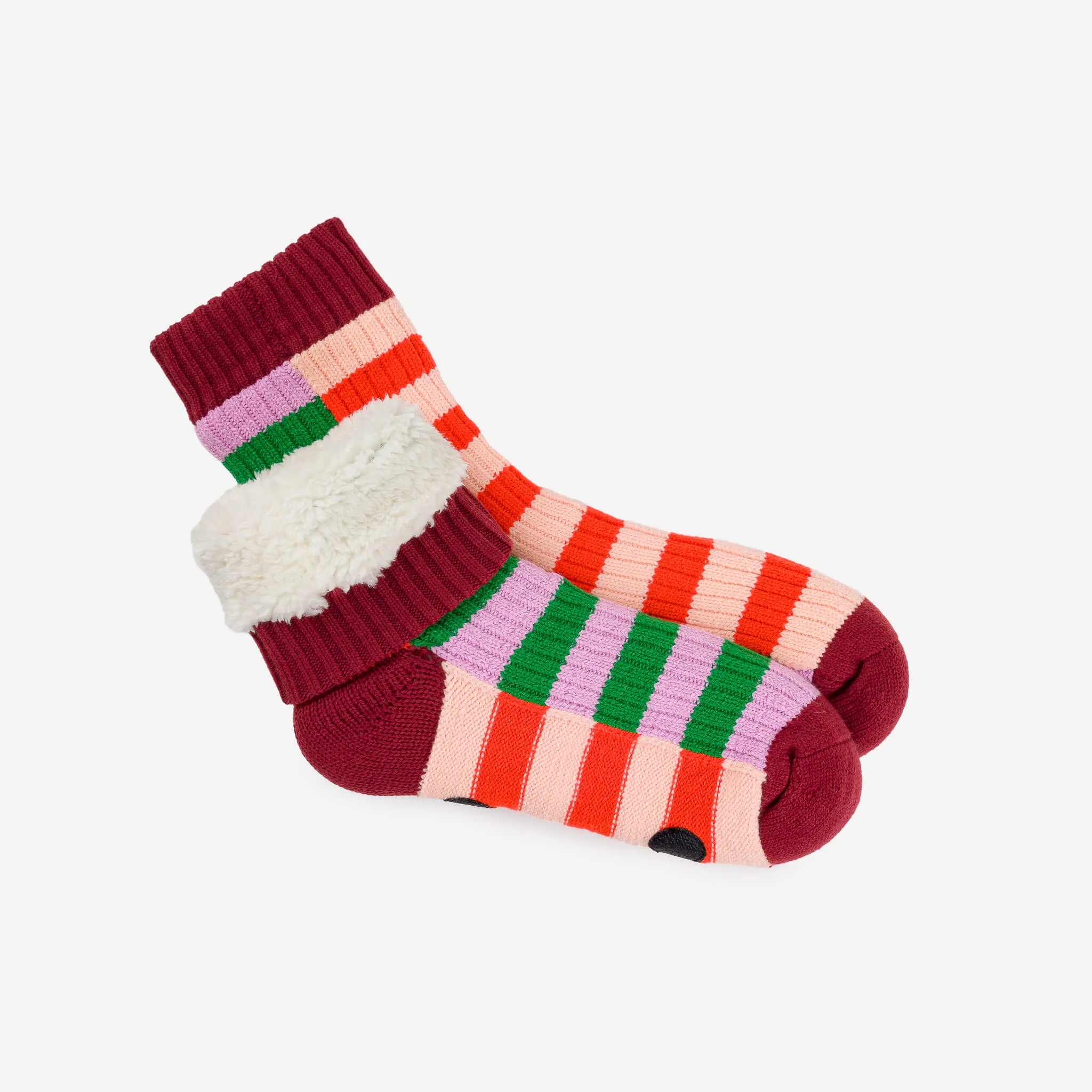 Verloop: Super Stripe Knit House Socks - Kelly/Lilac