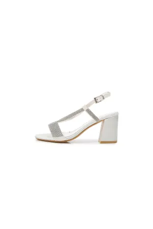 White Rhineshones Open Toe Block Heel Sandal