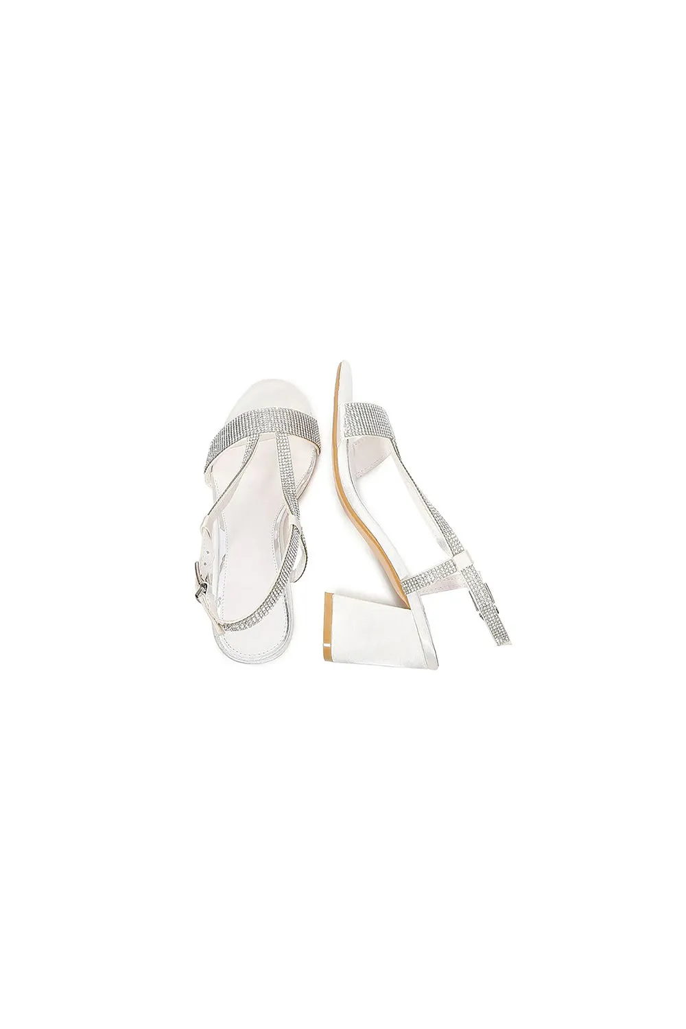 White Rhineshones Open Toe Block Heel Sandal