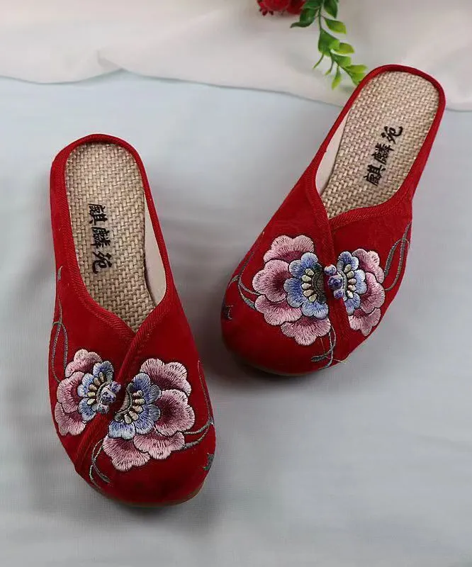 White Wedge Cotton Fabric Bohemian Embroidery Slide Sandals CZ1053