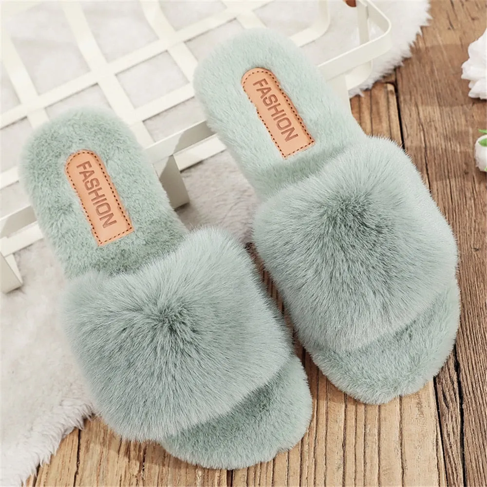 Women Soft Plush Faux Fur Slippers