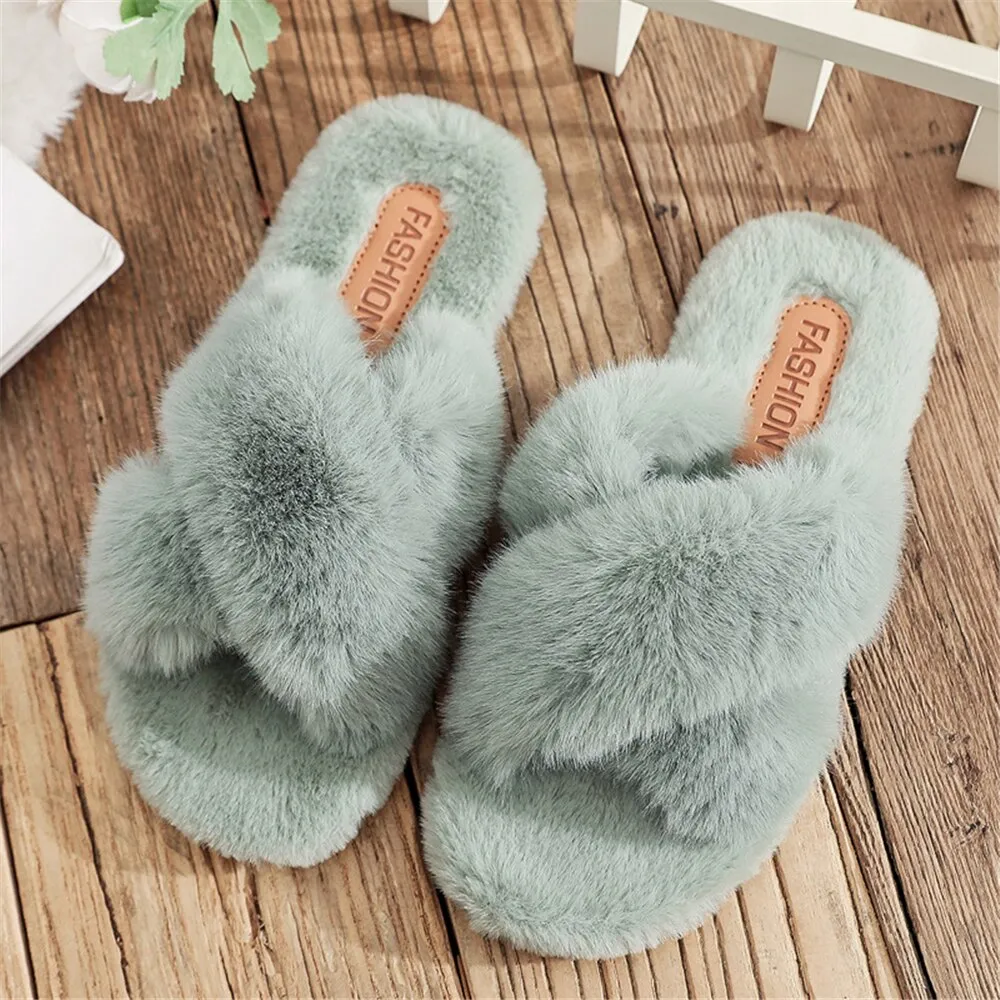 Women Soft Plush Faux Fur Slippers