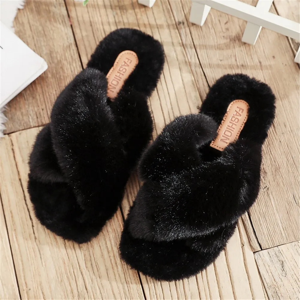 Women Soft Plush Faux Fur Slippers