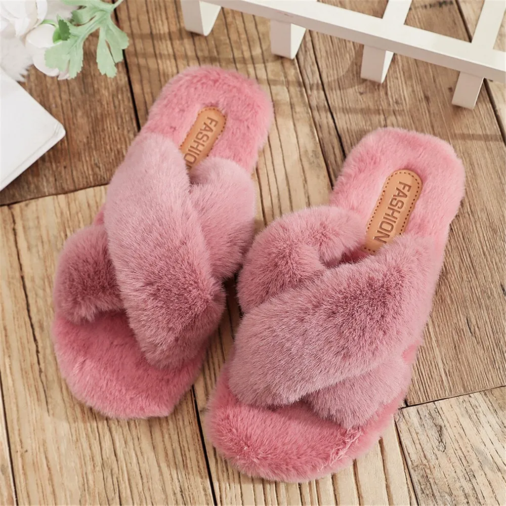 Women Soft Plush Faux Fur Slippers