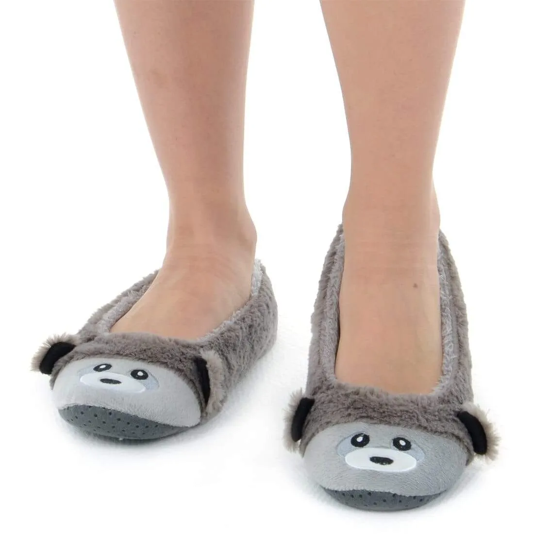 Womens Novelty Faux Fur Racoon Slip On Ballet Slippers