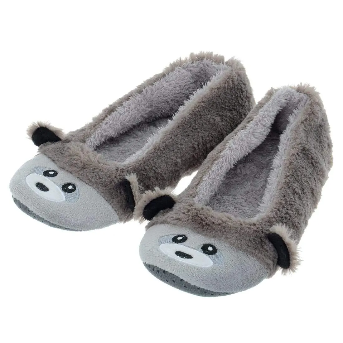 Womens Novelty Faux Fur Racoon Slip On Ballet Slippers